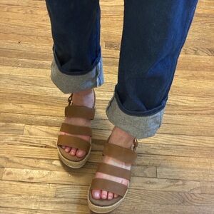 a.n.a Brown Triple-Strap Platform Sandals Size 7